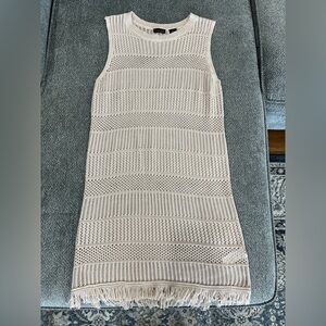 Beige crochet knit dress / coverup with fringe detailing